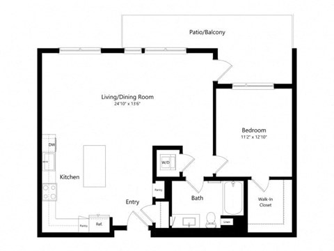 a floor plan of a unit with a bedroom and a living room
